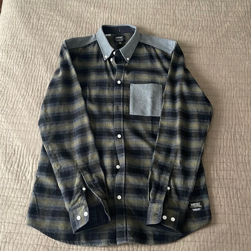 WESC long sleeve, plaid button up (colors: green, black, grey)
